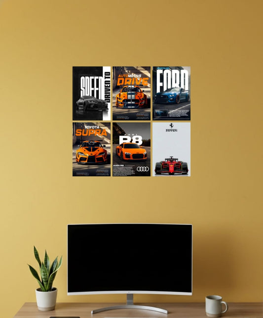 Premium Supercar A4 Wall Poster Set of 6 – Luxury Sports Car Art Prints for Modern Room Decor l 007