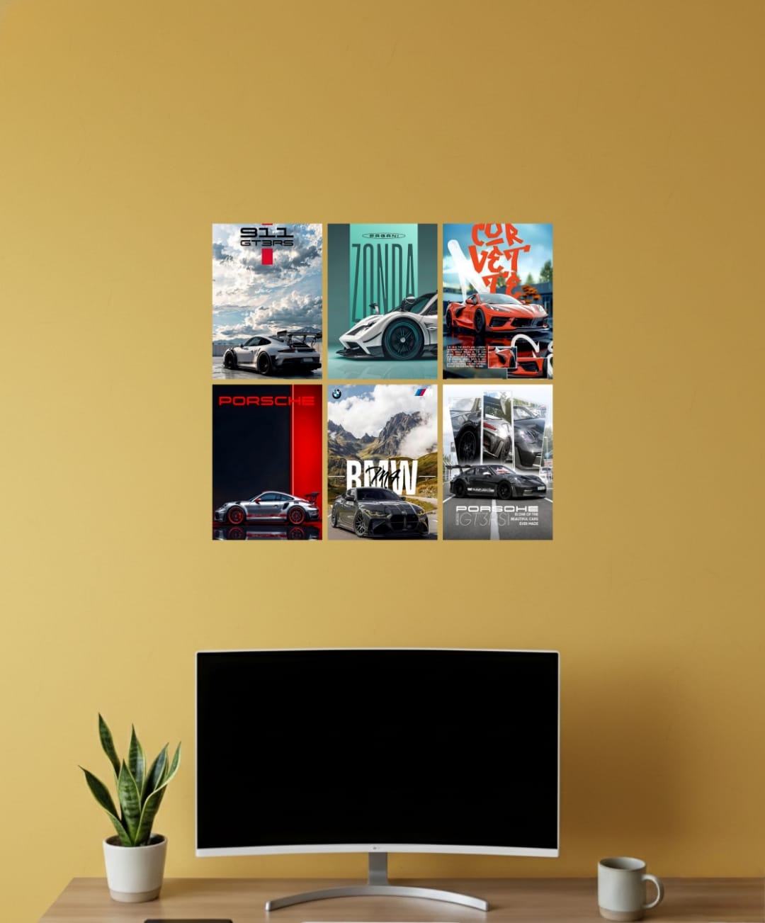 Premium Supercar A4 Wall Poster Set of 6 – Luxury Sports Car Art Prints for Modern Room Decor l 008
