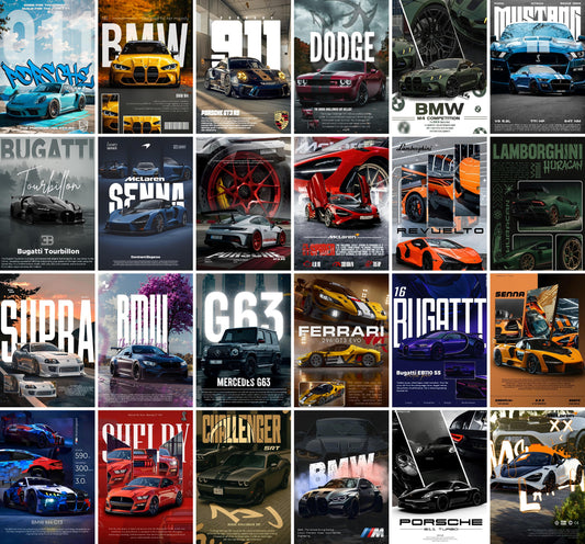 Aesthetic Supercar Wall Collage Kit || 24pcs (A6 Size) Car Posters for Room Decoration | 001