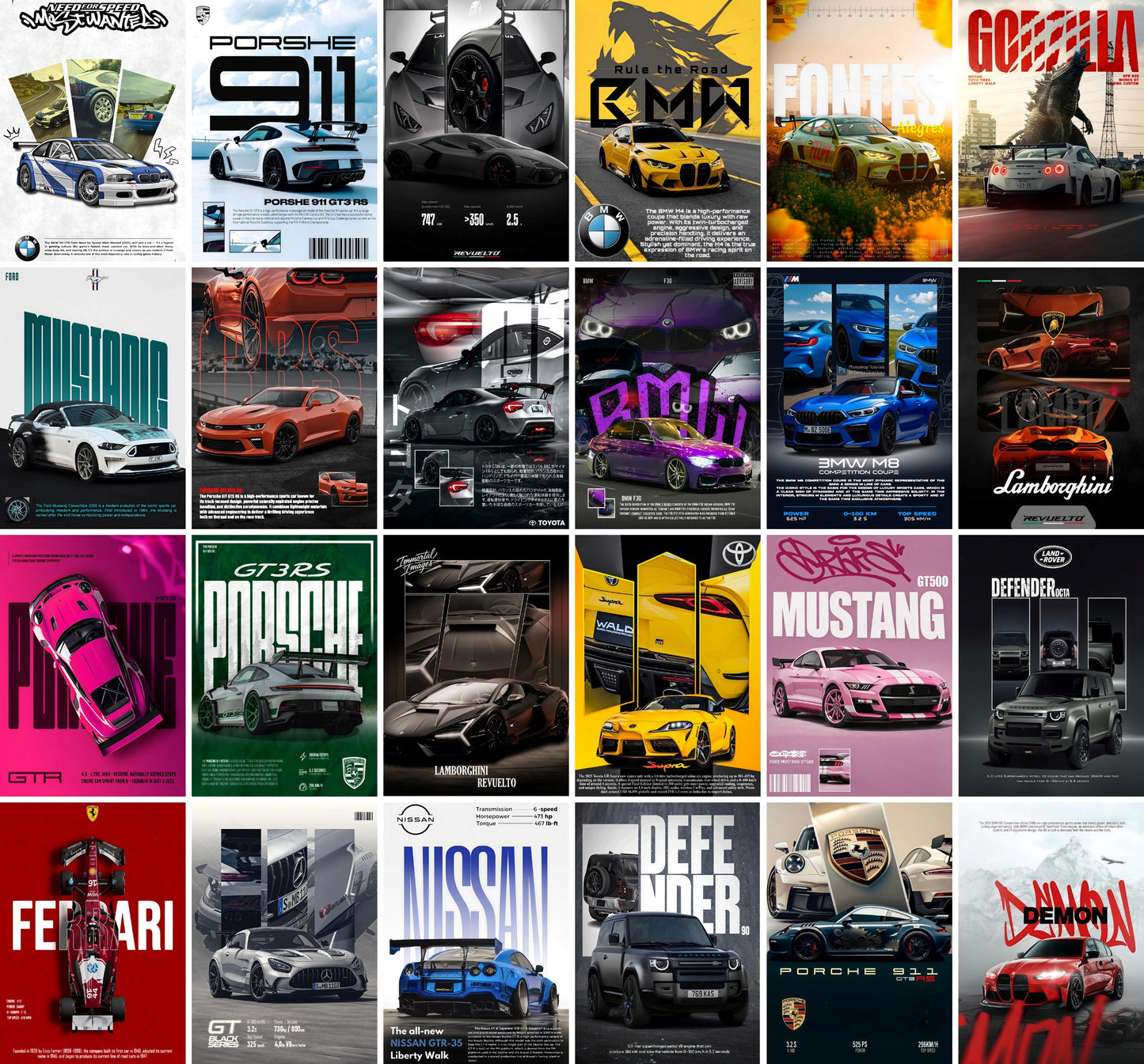 Aesthetic Supercar Wall Collage Kit || 24pcs (A6 Size) Car Posters for Room Decoration | 001(Copy)