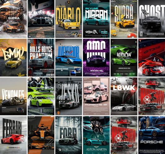 Aesthetic Supercar Wall Collage Kit || 24pcs (A6 Size) Car Posters for Room Decoration | 003