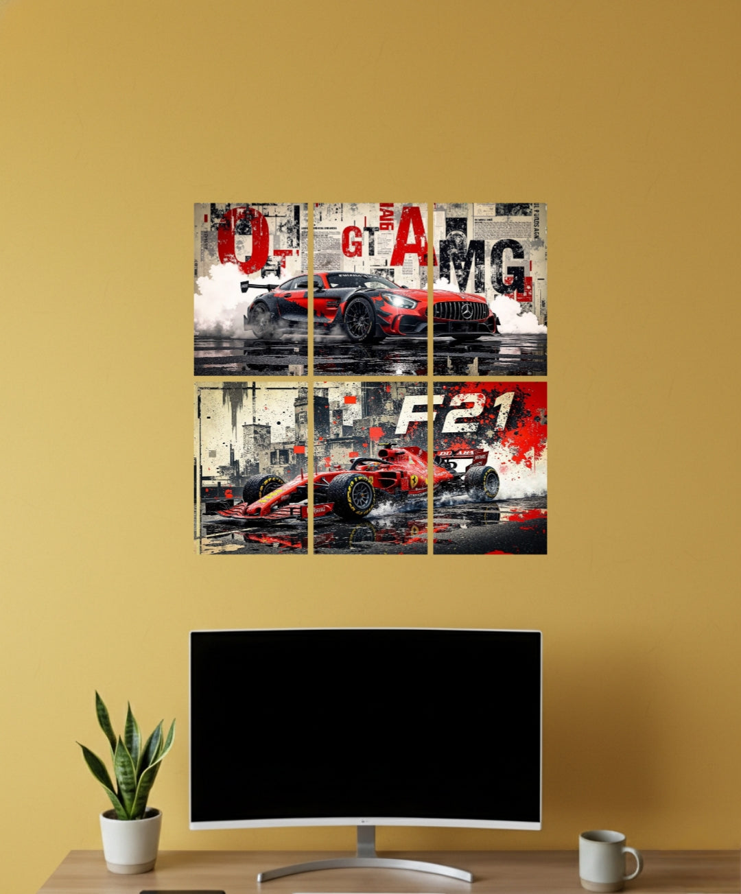 Automorphix Set of Split Racing Car Wall Posters | Sports Car Wall Art for Room Decoration | 0010