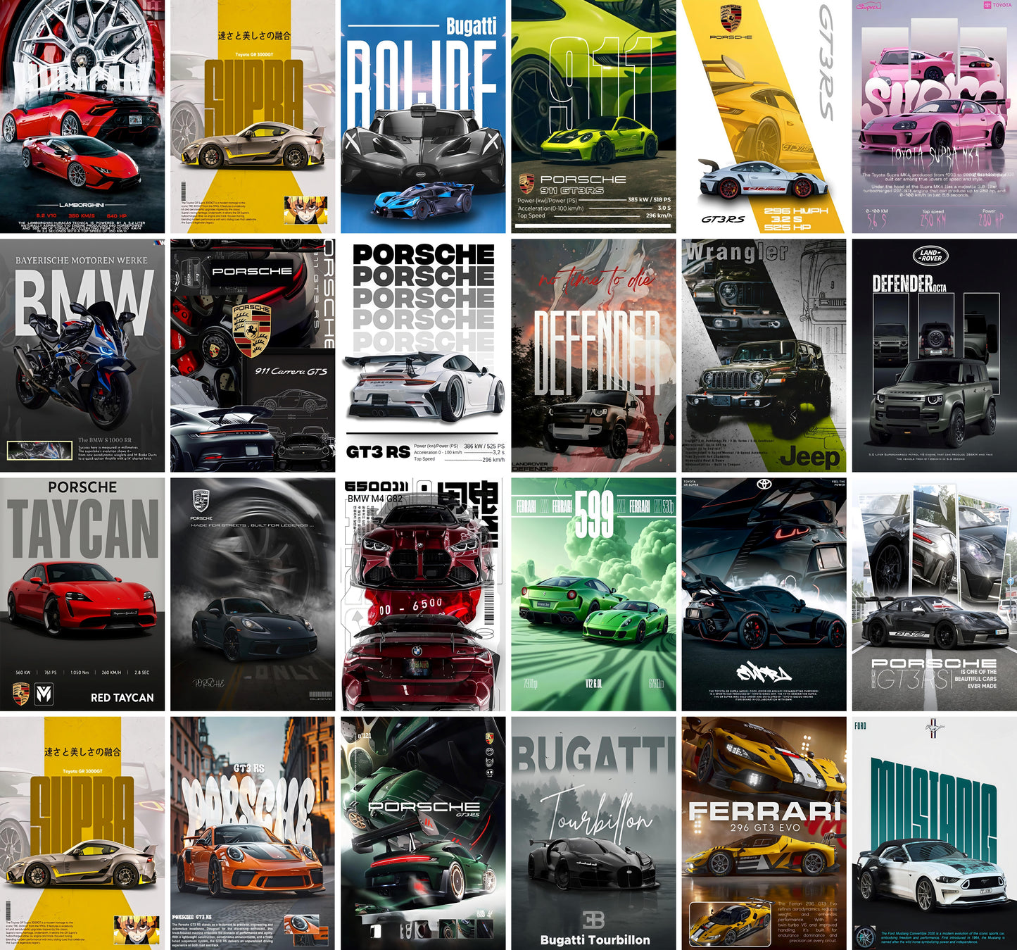 Aesthetic Supercar Wall Collage Kit || 24pcs (A6 Size) Car Posters for Room Decoration | 004