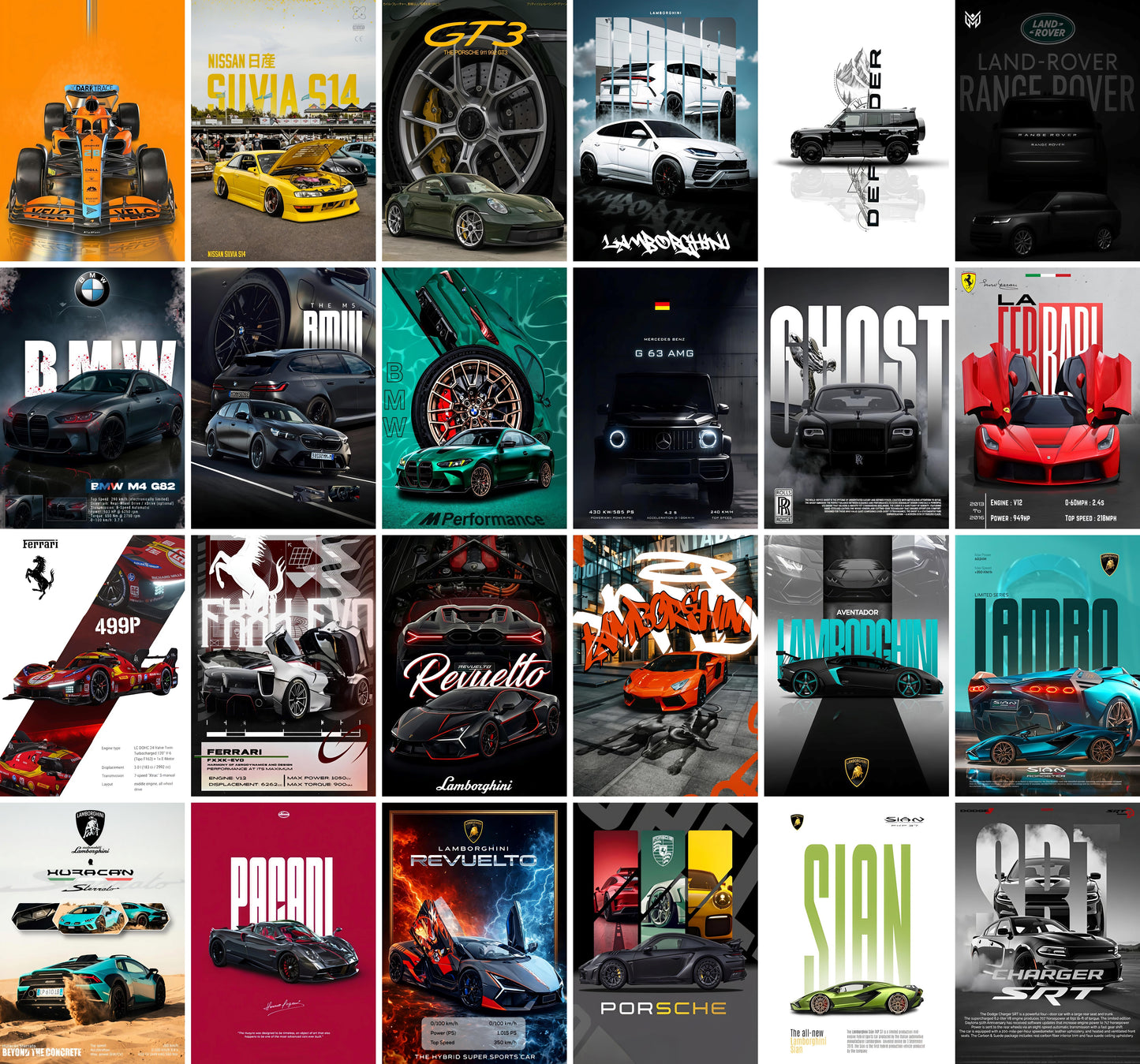 Aesthetic Supercar Wall Collage Kit || 24pcs (A6 Size) Car Posters for Room Decoration | 006