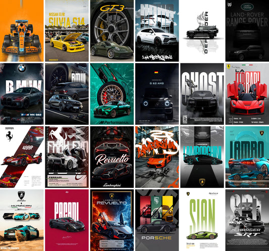 Aesthetic Supercar Wall Collage Kit || 24pcs (A6 Size) Car Posters for Room Decoration | 006