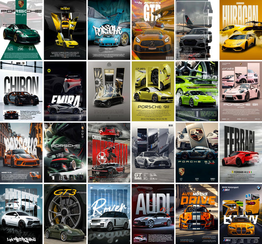Aesthetic Supercar Wall Collage Kit || 24pcs (A6 Size) Car Posters for Room Decoration | 008